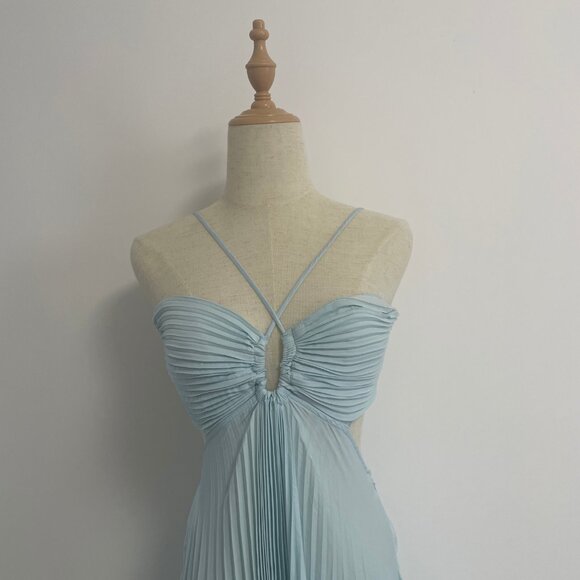 A.L.C. Pleated Halterneck High Waist Hollow out Maxi Dress - Picture 6 of 13